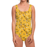 Bee Drawing Pattern Print One Piece Swimsuit