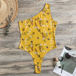 Bee Drawing Pattern Print One Shoulder Bodysuit