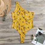 Bee Drawing Pattern Print One Shoulder Bodysuit