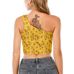 Bee Drawing Pattern Print One Shoulder Crop Top