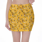 Bee Drawing Pattern Print Pencil Mini Skirt