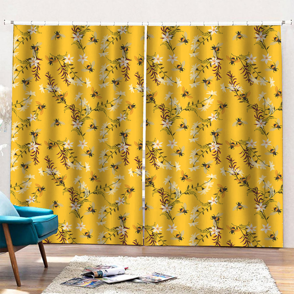 Bee Drawing Pattern Print Pencil Pleat Curtains