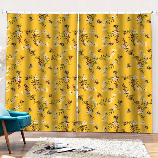 Bee Drawing Pattern Print Pencil Pleat Curtains