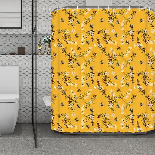 Bee Drawing Pattern Print Polyester Shower Curtain