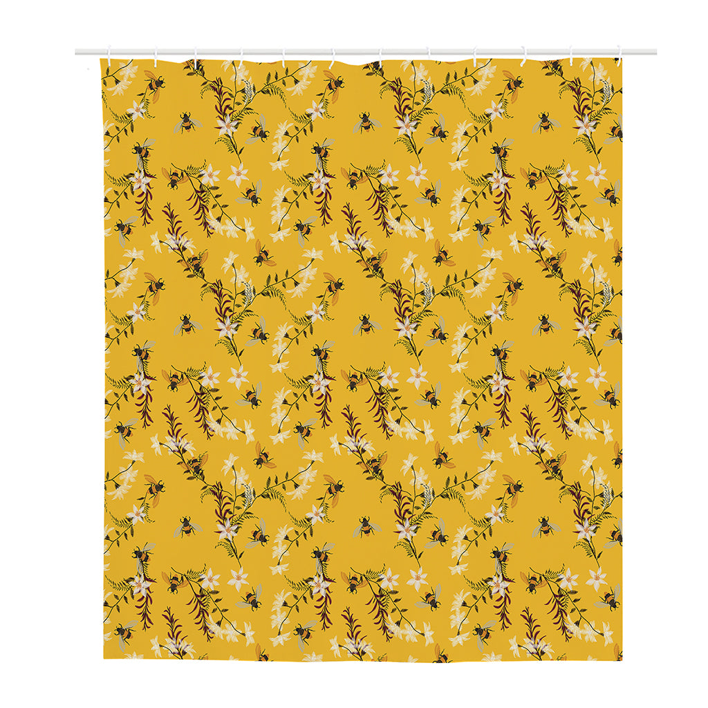 Bee Drawing Pattern Print Polyester Shower Curtain