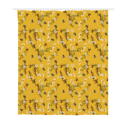 Bee Drawing Pattern Print Polyester Shower Curtain