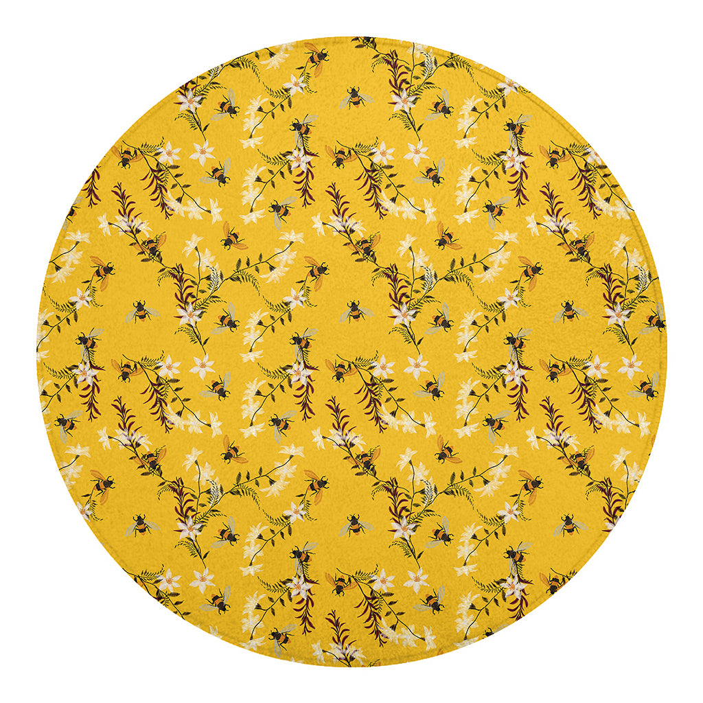 Bee Drawing Pattern Print Round Blanket