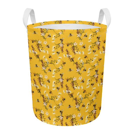 Bee Drawing Pattern Print Round Laundry Basket