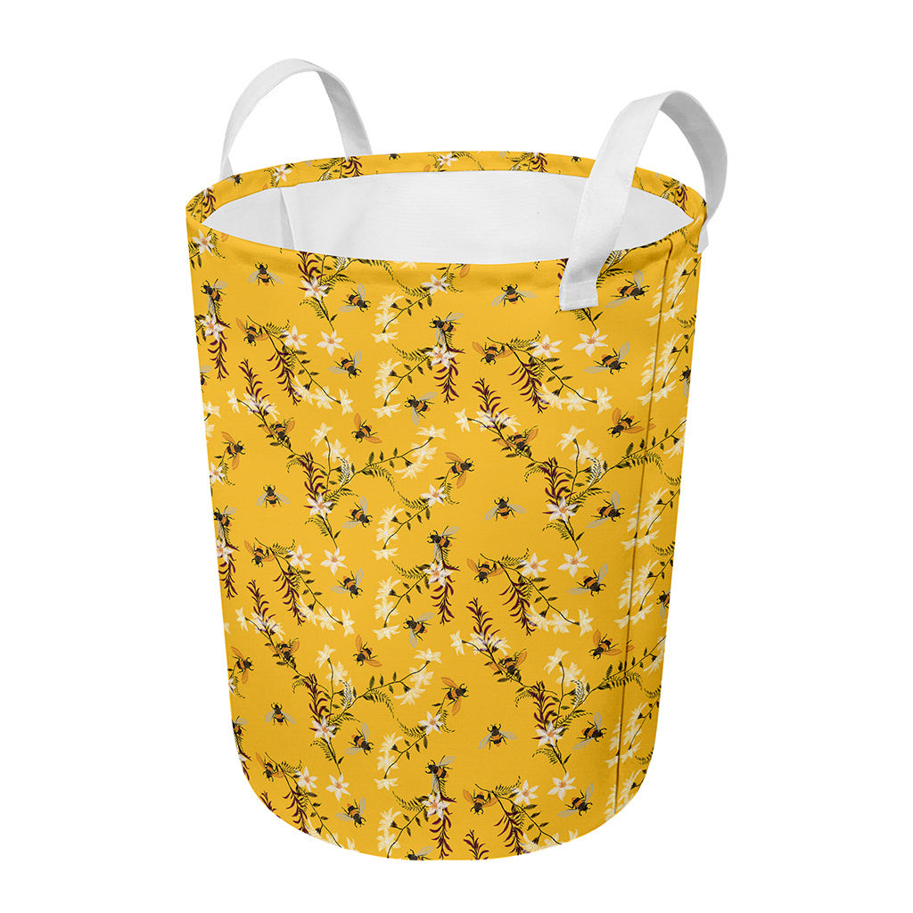 Bee Drawing Pattern Print Round Laundry Basket