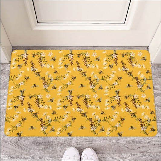 Bee Drawing Pattern Print Rubber Doormat