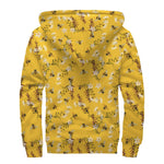 Bee Drawing Pattern Print Sherpa Lined Zip Up Hoodie