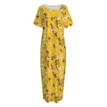 Bee Drawing Pattern Print Short Sleeve Long Nightdress