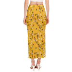 Bee Drawing Pattern Print Side Slit Maxi Skirt