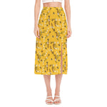Bee Drawing Pattern Print Side Slit Midi Skirt