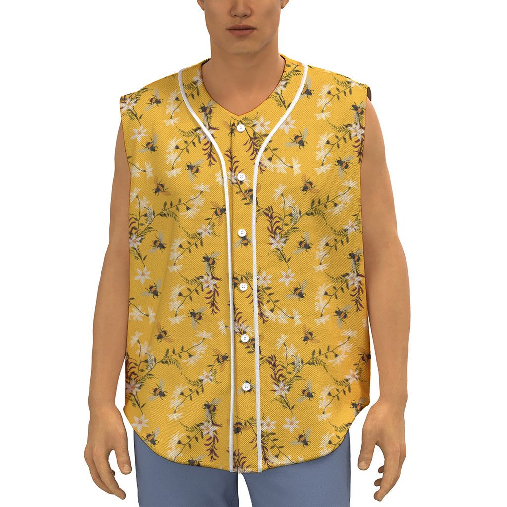 Bee Drawing Pattern Print Sleeveless Baseball Jersey