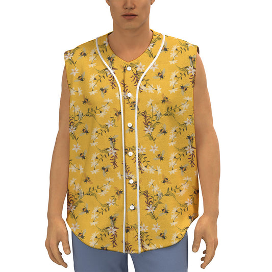 Bee Drawing Pattern Print Sleeveless Baseball Jersey