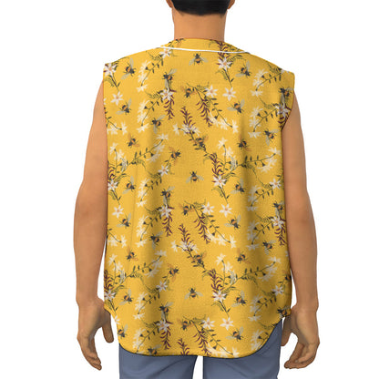 Bee Drawing Pattern Print Sleeveless Baseball Jersey