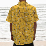 Bee Drawing Pattern Print Textured Short Sleeve Shirt
