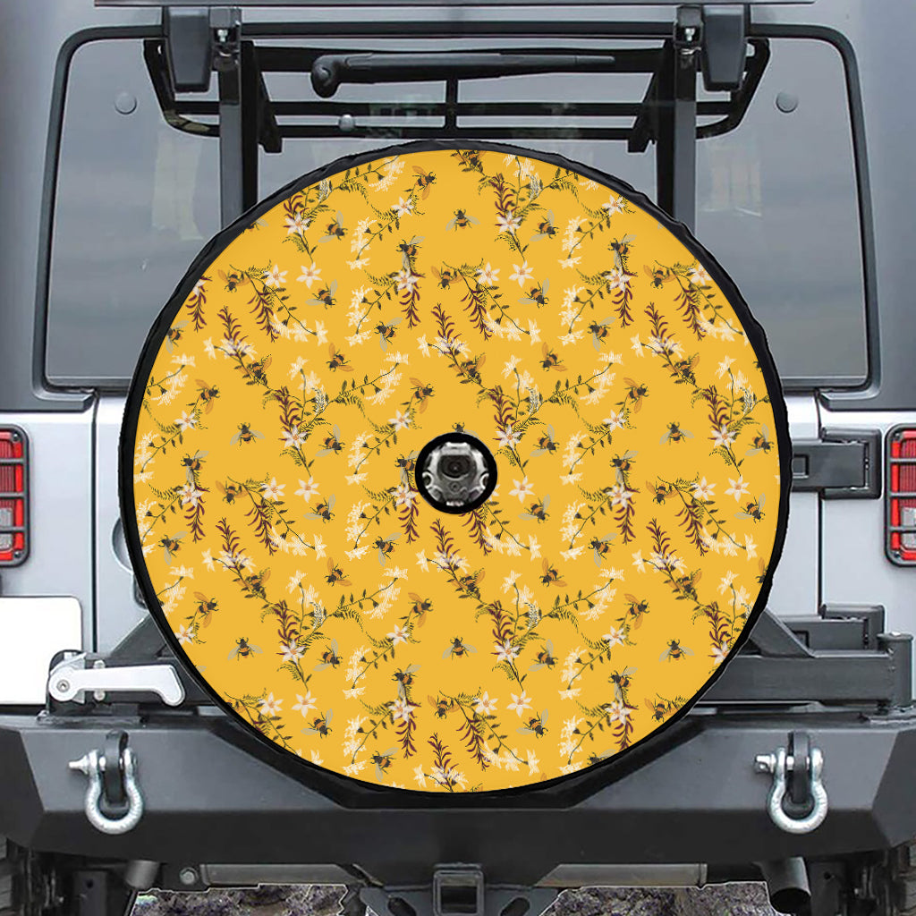 Bee Drawing Pattern Print Tire Cover With Camera Hole