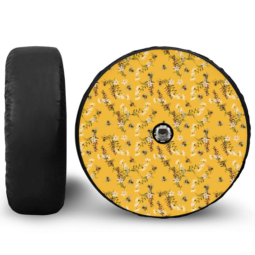 Bee Drawing Pattern Print Tire Cover With Camera Hole