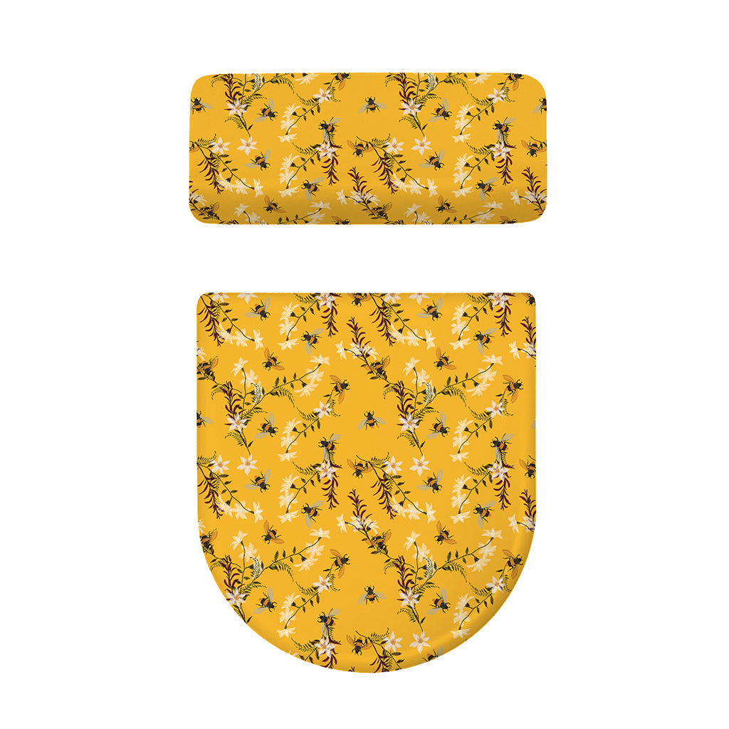 Bee Drawing Pattern Print Toilet Lid And Tank Cover Set
