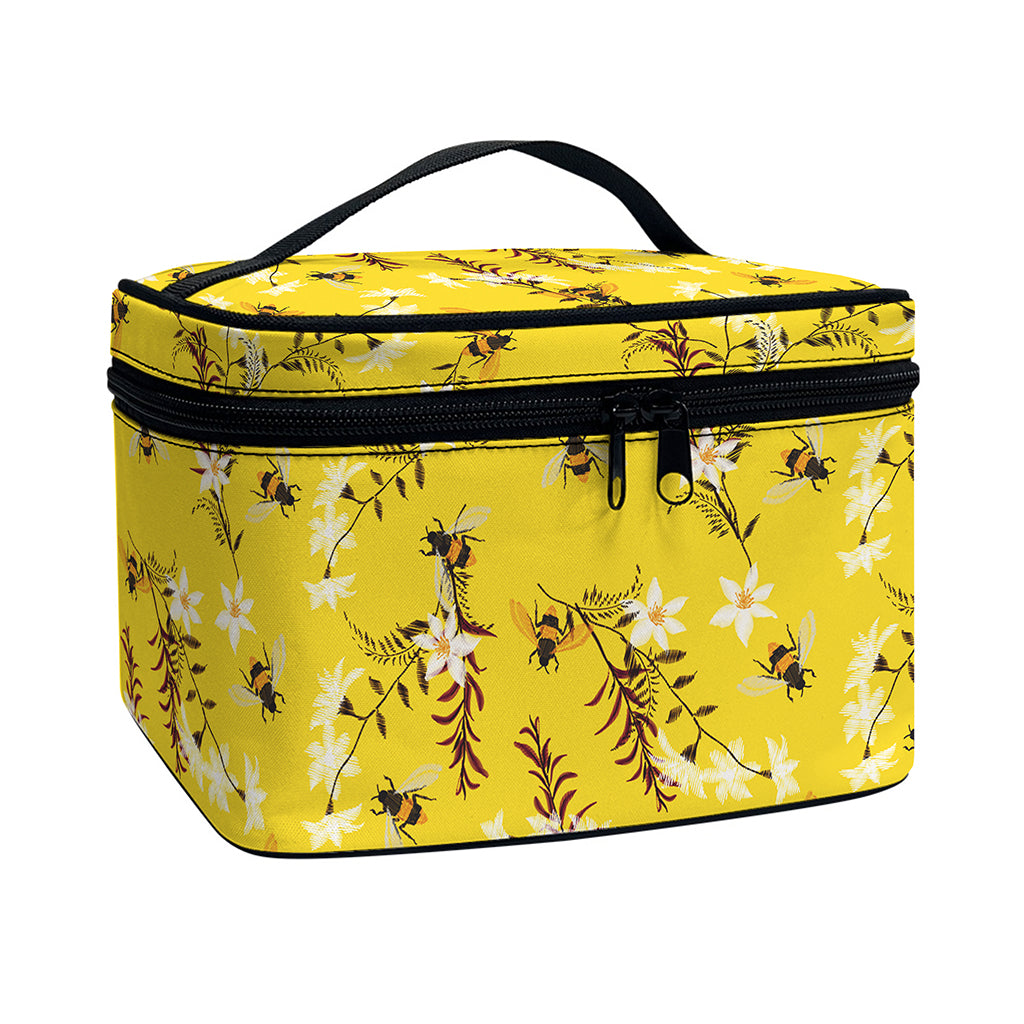 Bee Drawing Pattern Print Travel Makeup Bag
