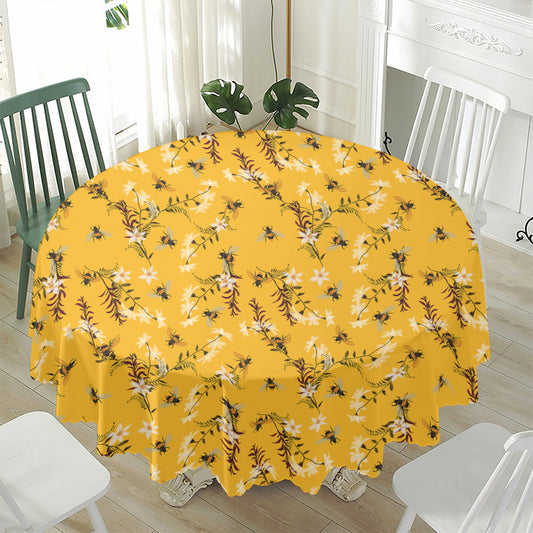 Bee Drawing Pattern Print Waterproof Round Tablecloth