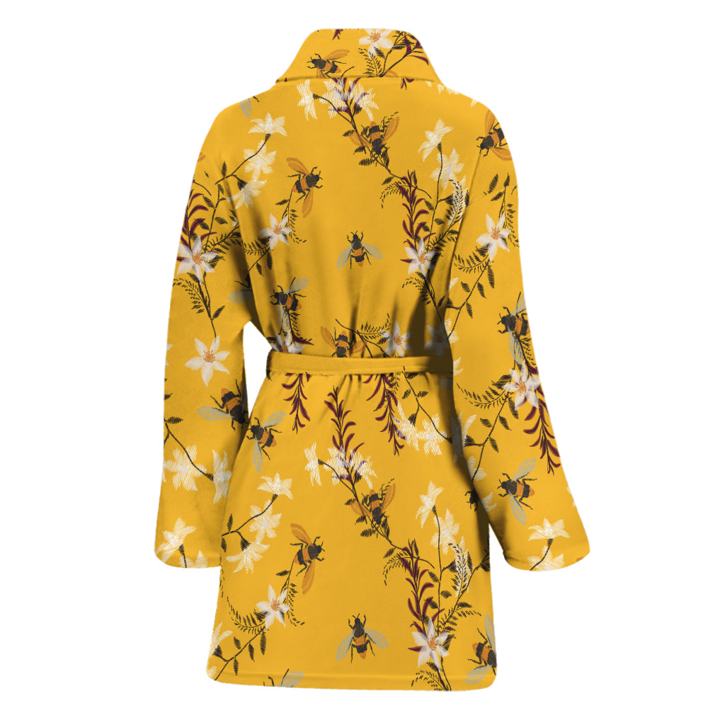 Bee Drawing Pattern Print Women's Bathrobe