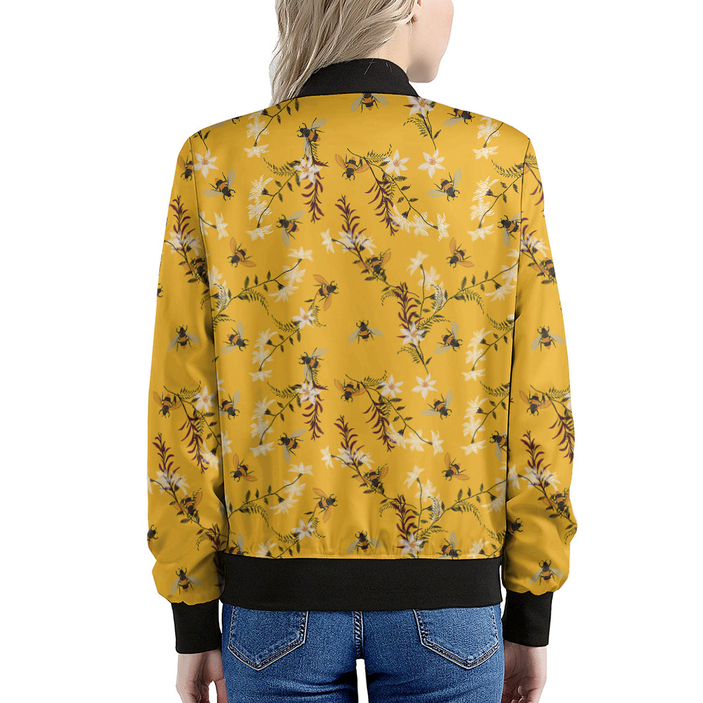 Bee Drawing Pattern Print Women's Bomber Jacket