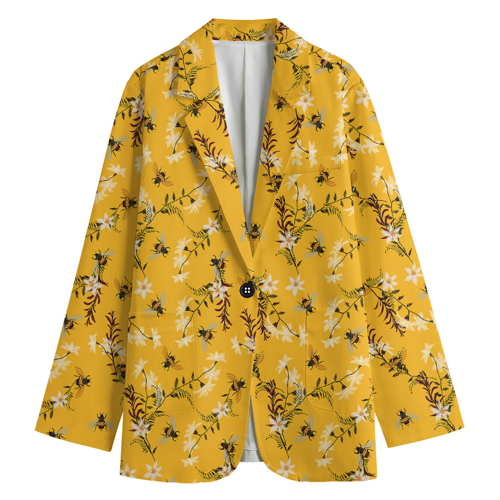 Bee Drawing Pattern Print Women's Cotton Blazer