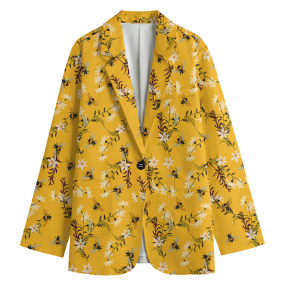 Bee Drawing Pattern Print Women's Cotton Blazer
