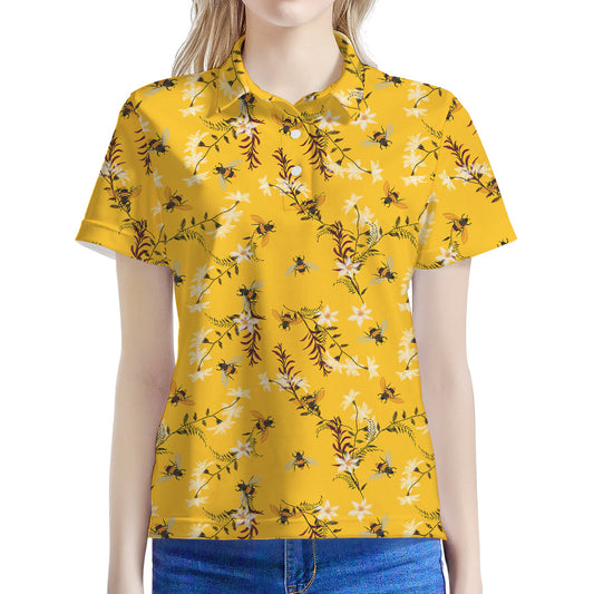 Bee Drawing Pattern Print Women's Polo Shirt