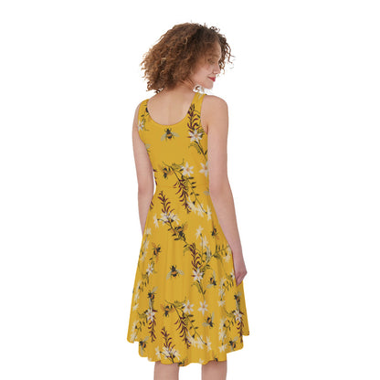 Bee Drawing Pattern Print Women's Sleeveless Dress