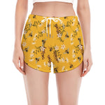 Bee Drawing Pattern Print Women's Split Running Shorts