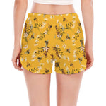 Bee Drawing Pattern Print Women's Split Running Shorts