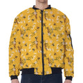 Bee Drawing Pattern Print Zip Sleeve Bomber Jacket