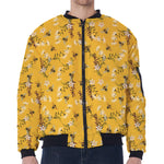 Bee Drawing Pattern Print Zip Sleeve Bomber Jacket