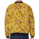 Bee Drawing Pattern Print Zip Sleeve Bomber Jacket