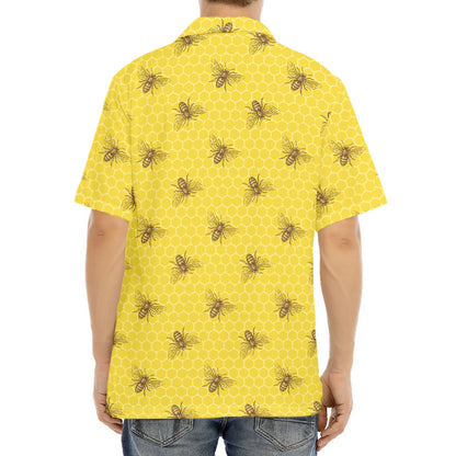 Bee Honeycomb Pattern Print Aloha Shirt