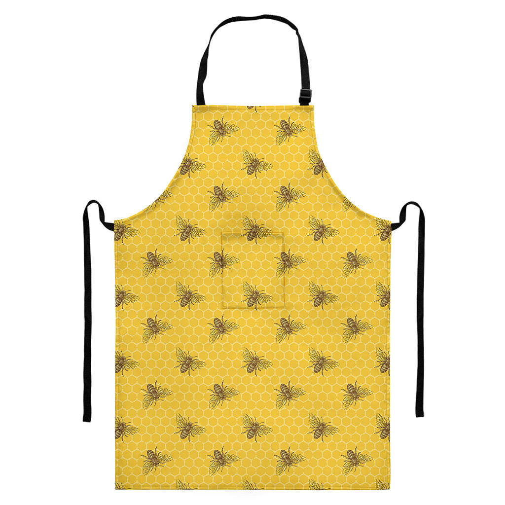 Bee Honeycomb Pattern Print Bib Apron With Pocket