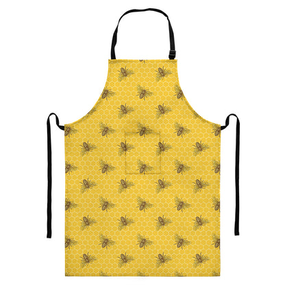 Bee Honeycomb Pattern Print Bib Apron With Pocket