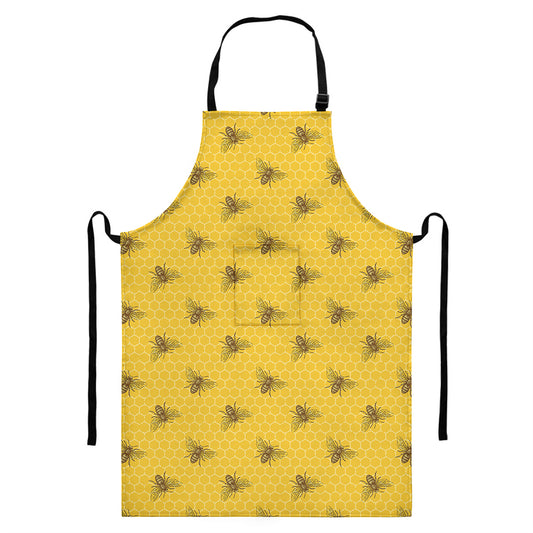 Bee Honeycomb Pattern Print Bib Apron With Pocket