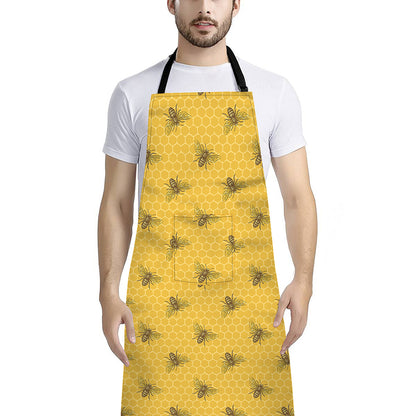 Bee Honeycomb Pattern Print Bib Apron With Pocket