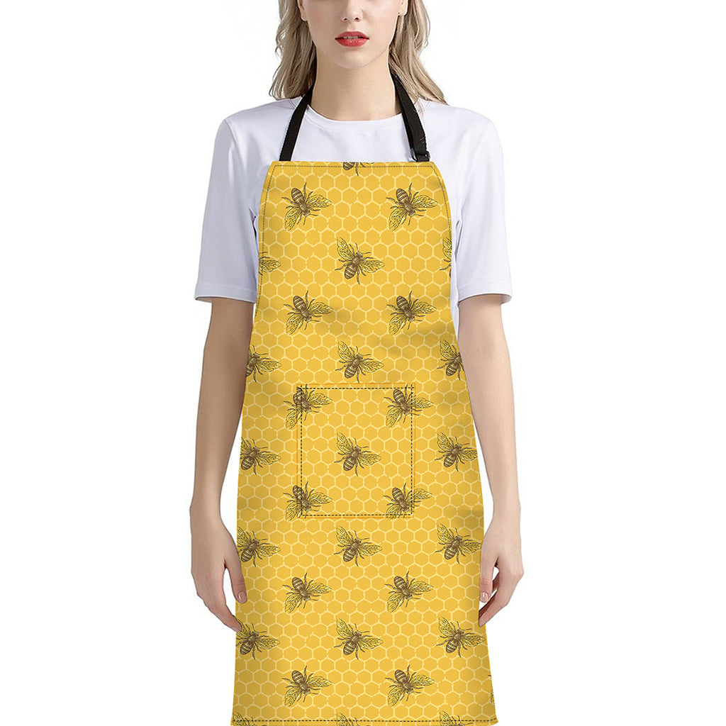 Bee Honeycomb Pattern Print Bib Apron With Pocket