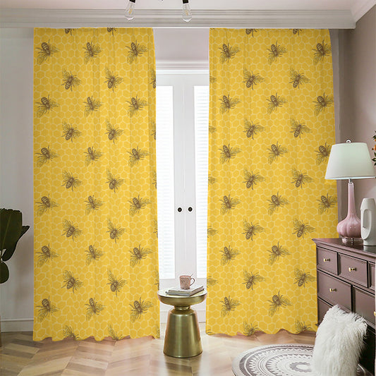Bee Honeycomb Pattern Print Blackout Pencil Pleat Curtains