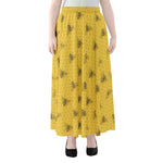 Bee Honeycomb Pattern Print Chiffon Maxi Skirt