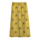 Bee Honeycomb Pattern Print Cotton Front Slit Maxi Skirt