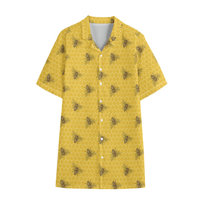 Bee Honeycomb Pattern Print Cotton Hawaiian Shirt