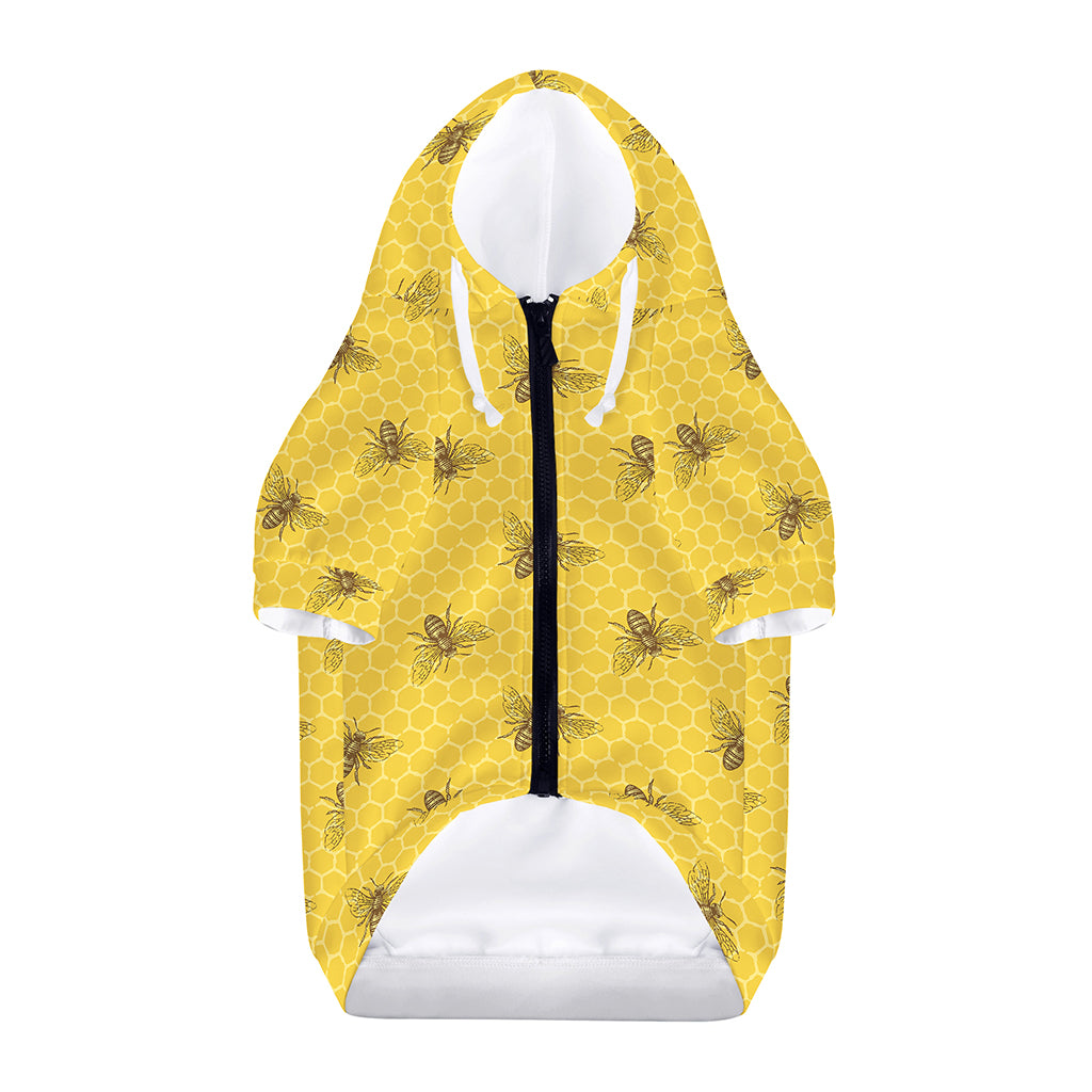 Bee Honeycomb Pattern Print Dog Zip Up Hoodie