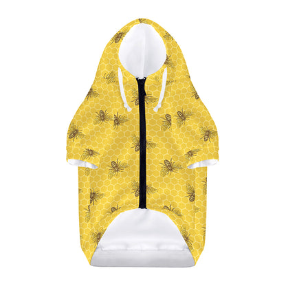 Bee Honeycomb Pattern Print Dog Zip Up Hoodie
